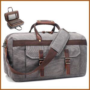 Waterproof Canvas Leather Duffle Bag Travel Weekender Carry On